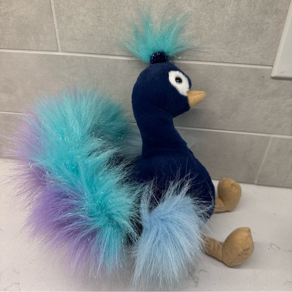 Aurora World Plush Peacock Toy with Blue and Teal Feathers 9” - Picture 3 of 9